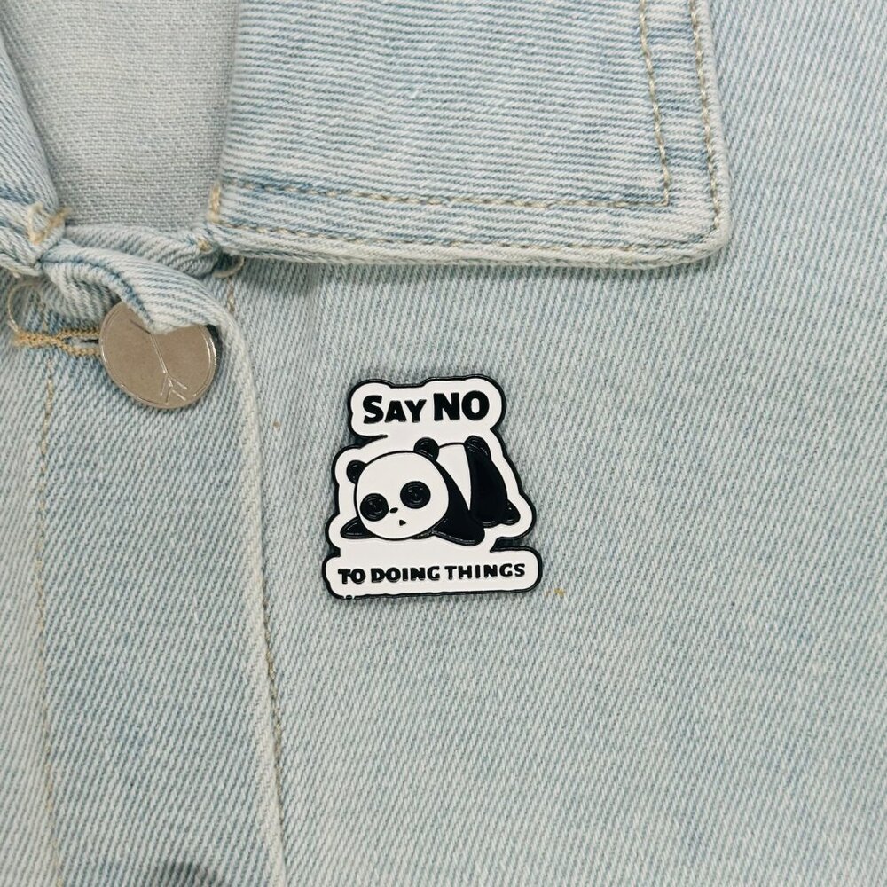 ☀️Oz Enamel Pin Panda Broch Say No To Doing Thing Sleeping White Black Animal